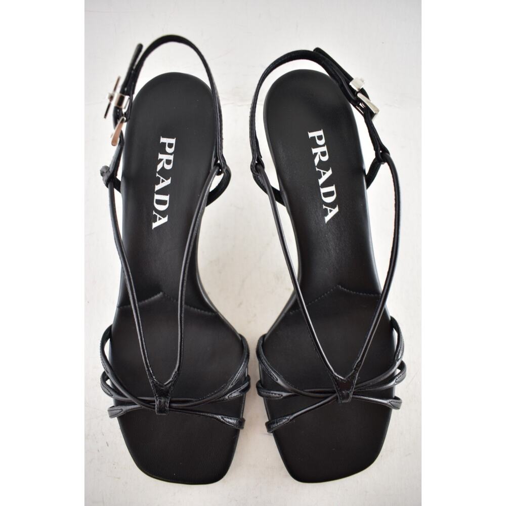 Prada Capretto Strappy 55mm Black Leather Slingback Sandal Mule Kitten Heel 36.5 - Picture 13 of 16